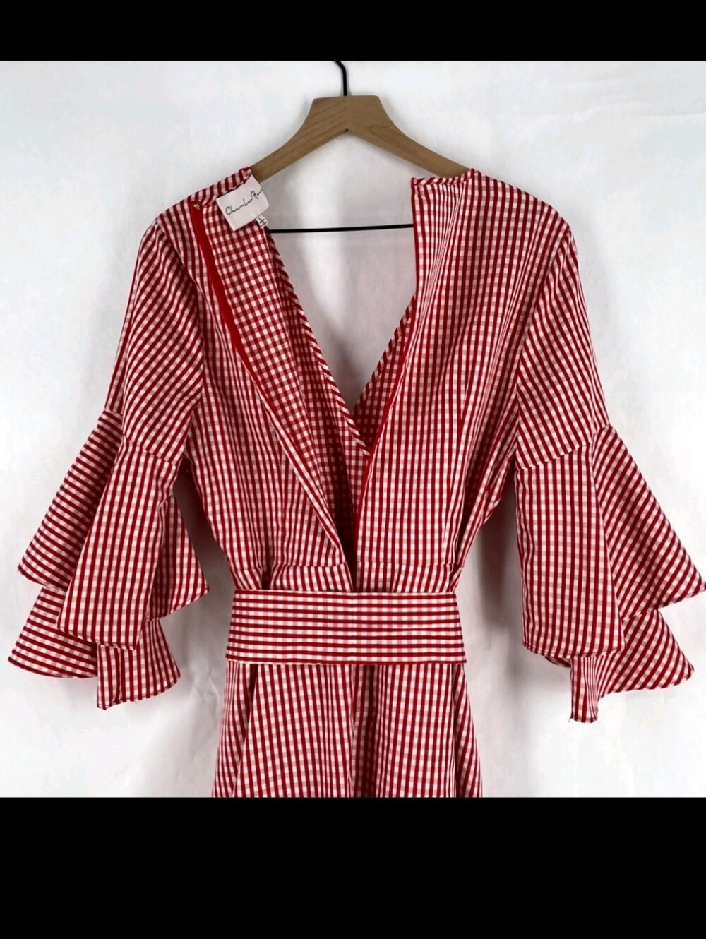 Red & White Gingham Dress with Ruffle Sleeves (Like NEW) Charles Henry. - Picture 3 of 8